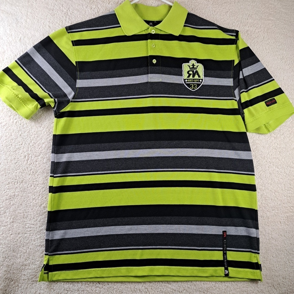 Men's Red Ape Polo Shirt Hip Hop XL Embroidered Logo Sort Sleeve Striped